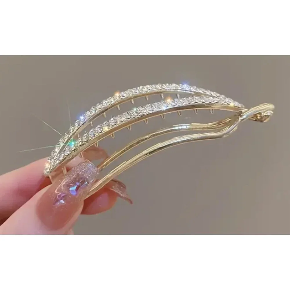 Set of 2 Black & Gold Oval Rhinestone Hair Claw Clips – Elegant & Secure Hold - Picture 6 of 7